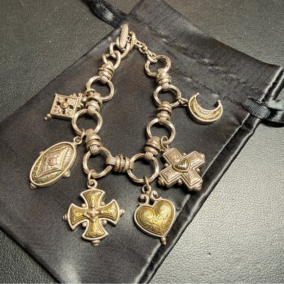 Vintage BRIGHTON Cherish Two-Tone Charm Bracelet Reversible Silver Plate Size 7" - Picture 11 of 11